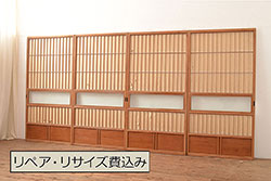 アンティーク建具　昭和中期　高級品　柾目が美しい!　ガラス入り板戸2枚セット(引き戸、建具)(R-059666)