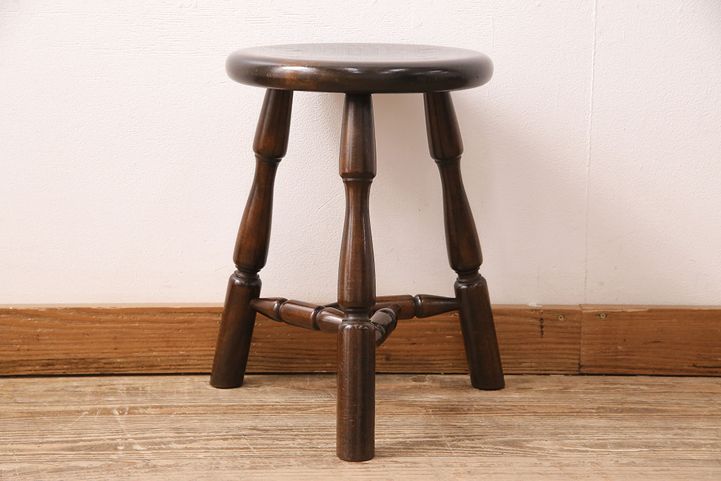 中古　松本民芸家具　花台としても活躍する温もりあふれる三脚スツール(椅子、花台)(R-048075)