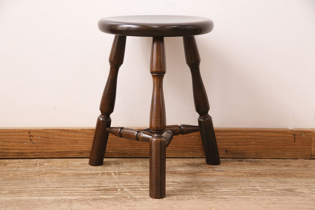 中古　松本民芸家具　花台としても活躍する温もりあふれる三脚スツール(椅子、花台)(R-048080)