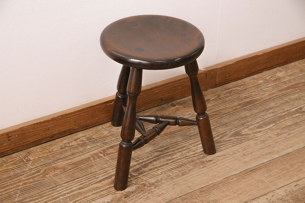 中古　松本民芸家具　花台としても活躍する温もりあふれる三脚スツール(椅子、花台)(R-048081)