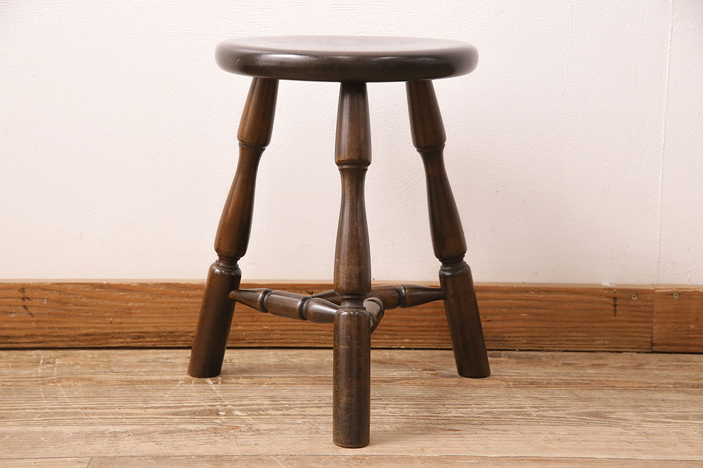 中古　松本民芸家具　花台としても活躍する温もりあふれる三脚スツール(椅子、花台)(R-048081)