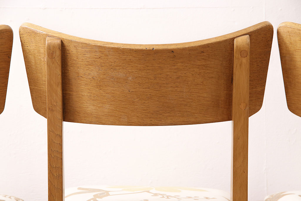 イギリスヴィンテージ　オーク材　花柄座面のチェア4脚セット(ダイニングチェア、椅子、ビンテージ)(R-048101)