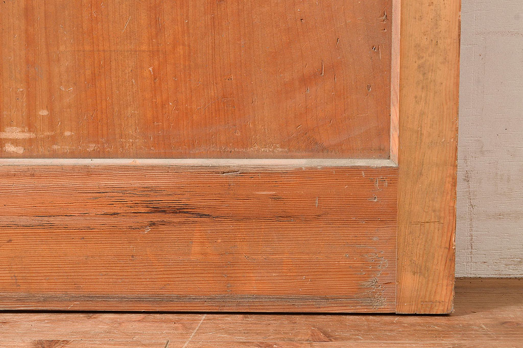 アンティーク建具　ヒノキ材　粋な和の雰囲気を盛り上げる亀甲金網付きの蔵戸(引き戸、玄関戸)(R-048263)