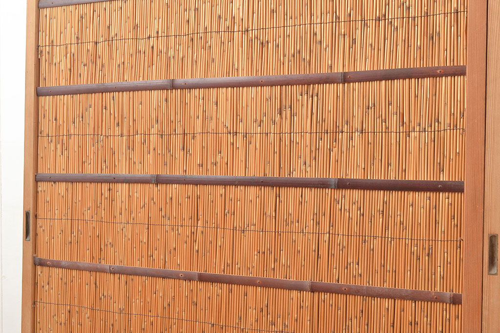 和製アンティーク　びっしりと並ぶ竹の様子が 爽涼な雰囲気を醸し出す御簾戸3枚セット(簾戸、簀戸、葭戸、夏障子、夏戸、すど、葦戸)(R-048311)