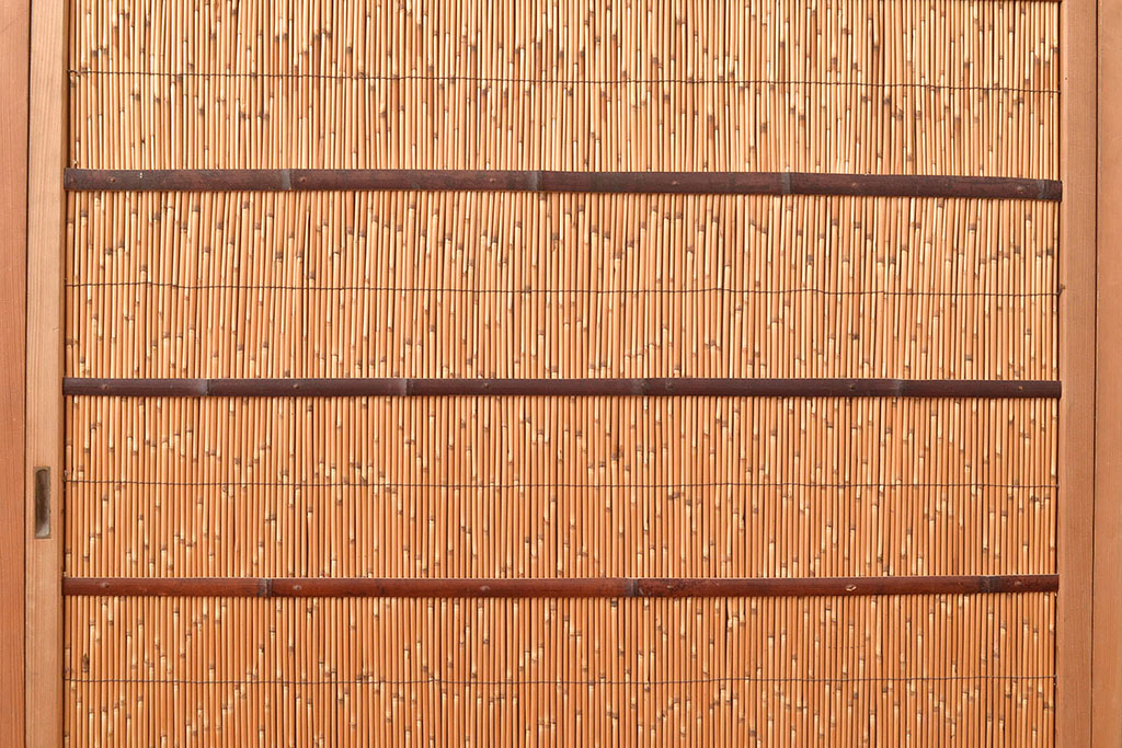 和製アンティーク　びっしりと並ぶ竹の様子が 爽涼な雰囲気を醸し出す御簾戸3枚セット(簾戸、簀戸、葭戸、夏障子、夏戸、すど、葦戸)(R-048311)