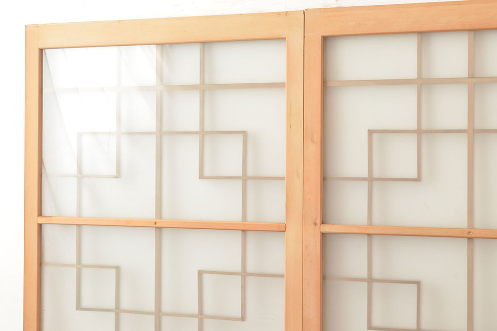 アンティーク建具　組子デザインが美しいガラス戸4枚セット(引き戸、建具)(R-048397)