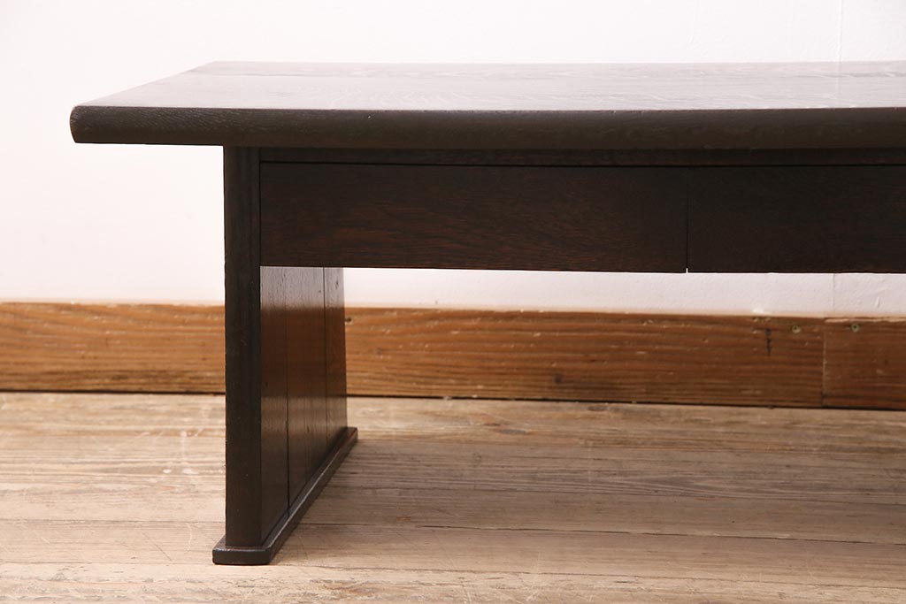 和製アンティーク　濃い木色が渋く格好良い!和モダンスタイルにおすすめなナラ材製の文机(ローテーブル、センターテーブル)(R-048449)