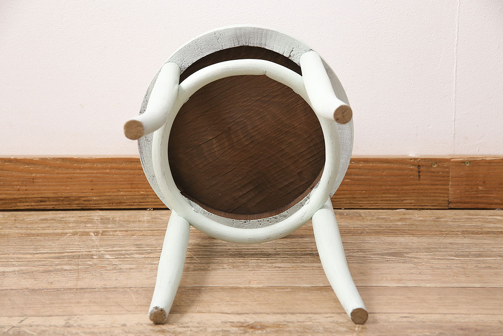 アンティーク家具　優しげな色合いのレトロなペイントスツール(木製チェア、丸椅子)(R-048494)
