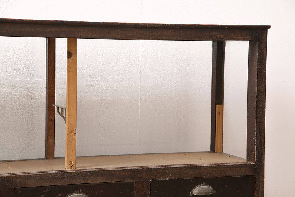 和製アンティーク　昭和初期のナラ材製ガラスケース(ショーケース、陳列棚、店舗什器)(R-048529)