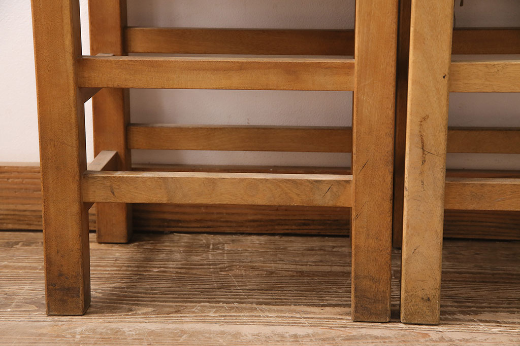 ヴィンテージ　松本民芸家具　初期モデル　ラッシ座面がおしゃれ!素朴な木肌が味わい深いスツール2脚セット(チェア、椅子、ビンテージ)(R-048716)