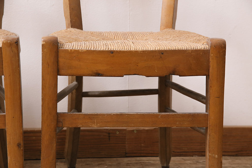 イギリスアンティーク　ビーチ材　編み座面のフレンチチャーチチェア2脚セット(椅子、ダイニングチェア)(R-048750)