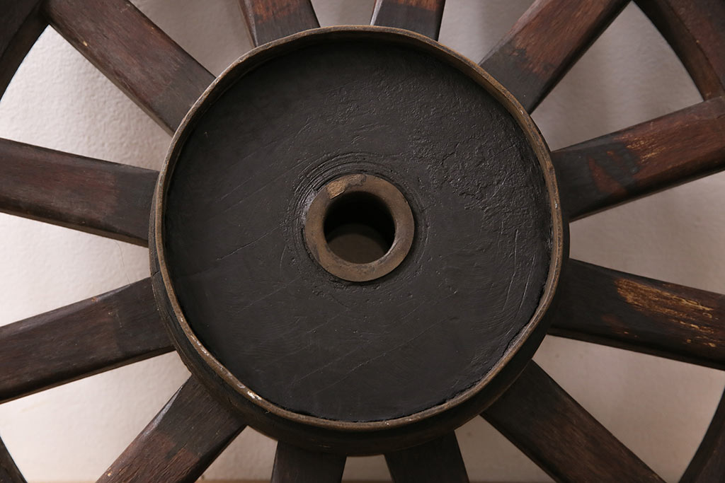 アンティーク雑貨　大八車　趣溢れる佇まいが魅力的な木製車輪(ディスプレイ、ガーデニング雑貨)(R-048786)