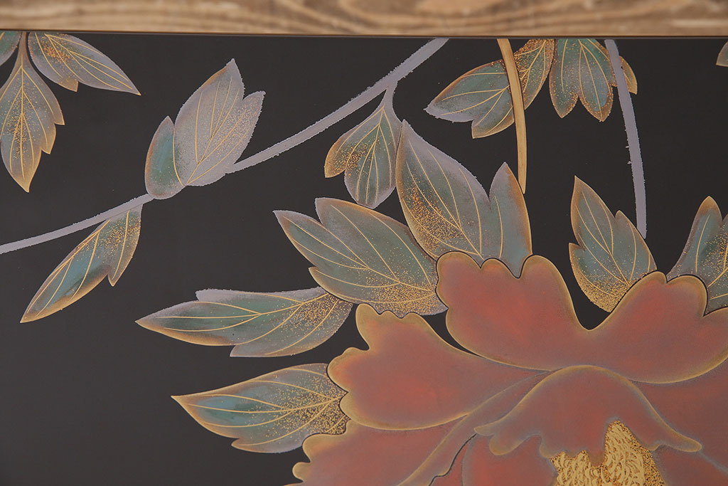 中古　伝統工芸　宗斎作　輪島塗　大輪の牡丹が優雅で気品溢れる座卓(ローテーブル)