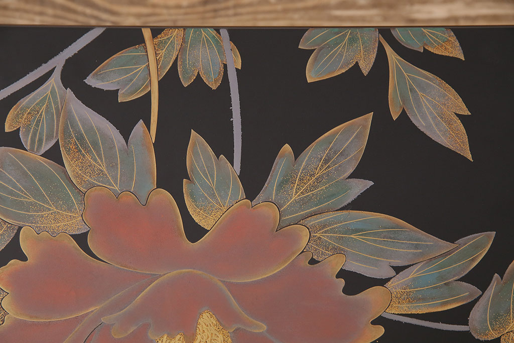 中古　伝統工芸　宗斎作　輪島塗　大輪の牡丹が優雅で気品溢れる座卓(ローテーブル)