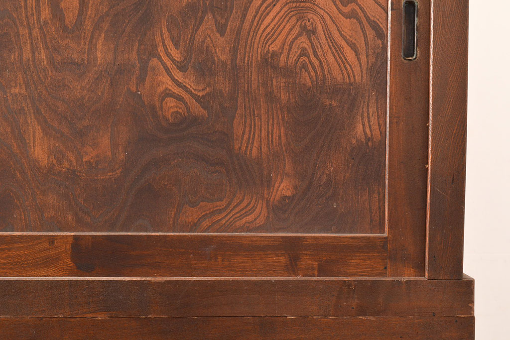 和製アンティーク　大正初期　鏡板ケヤキ材・枠ヒノキ材　重ね戸棚・上段(収納棚、サイドボード)(R-048928)