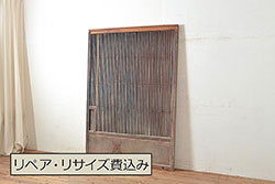 中古　ブランド家具　総ナラ(楢)材　立派な彫刻の高級ドア1枚(オークドア、扉、木製ドア、玄関ドア、建具)(R-063784)