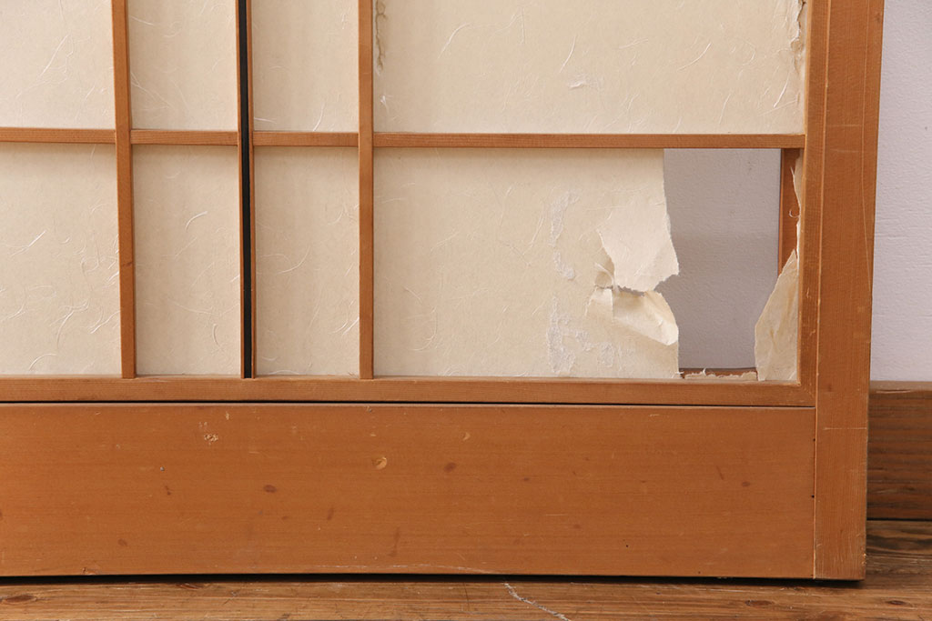 アンティーク建具　日本風情が感じられる雪見障子戸4枚セット(摺り上げ障子戸、引き戸、建具)(R-049199)
