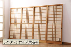 和製アンティーク　ガラス入り　和の風情を演出してくれる平格子戸3枚セット(引き戸、ガラス戸)