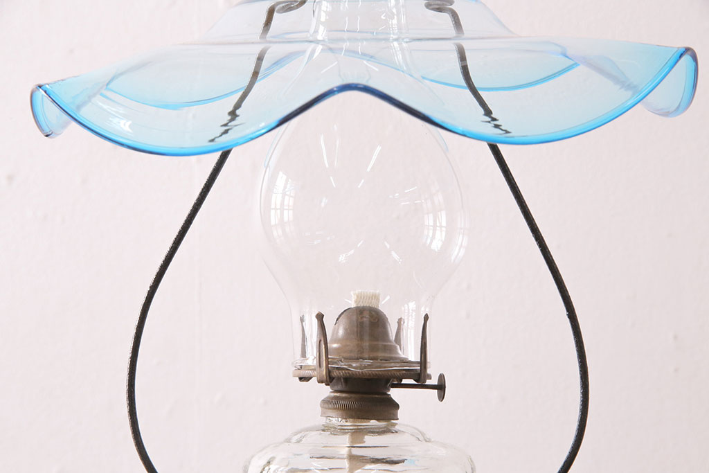 和製アンティーク　大正期　波のようなデザインがおしゃれな吊り下げオイルランプ(ハンギングランプ、吊り下げランプ、石油ランプ)(R-049230)