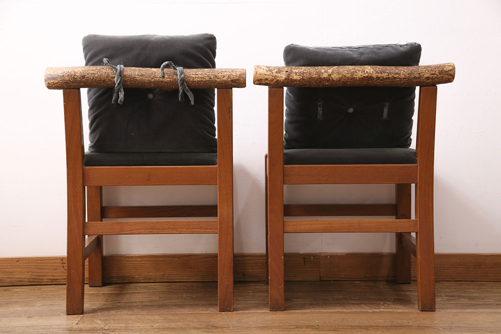 和製ヴィンテージ　民芸家具　チーク材　どっしりとした重厚感のあるチェア2脚セット(ダイニングチェア、椅子、ビンテージ)(R-049259)