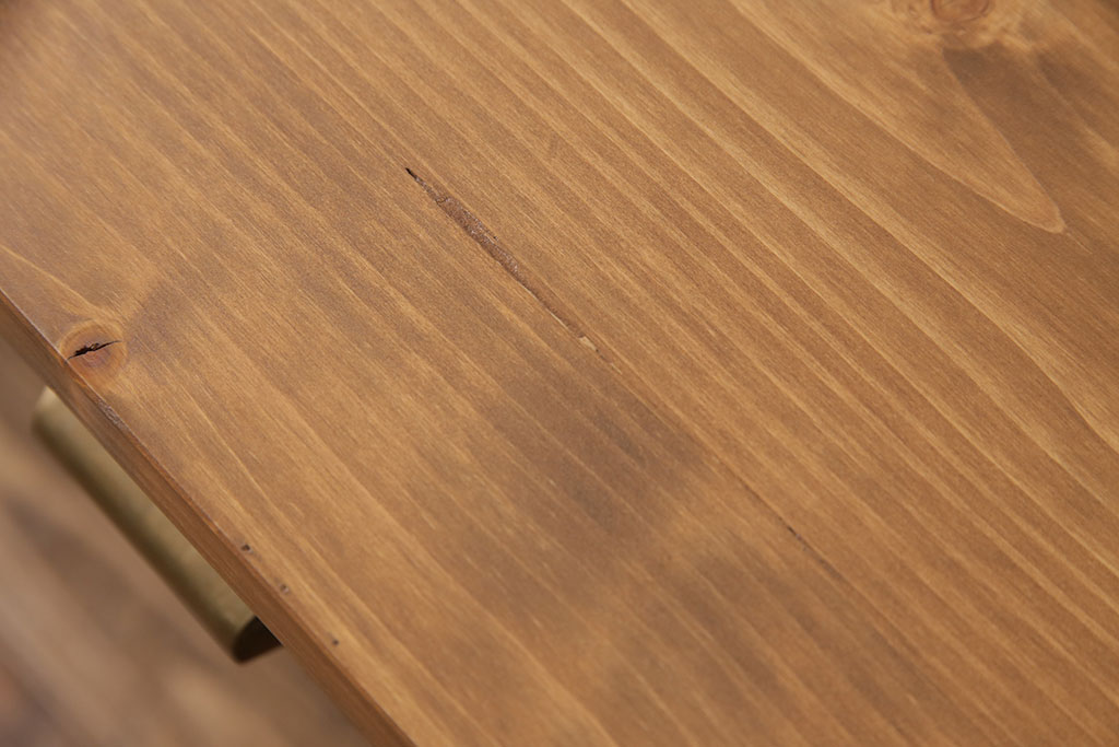 和製アンティーク　天板・ヒノキ無垢材　木の味わいを存分に感じられるリメイク作業台(コンソールテーブル、カウンター、引き出し)(R-049412)