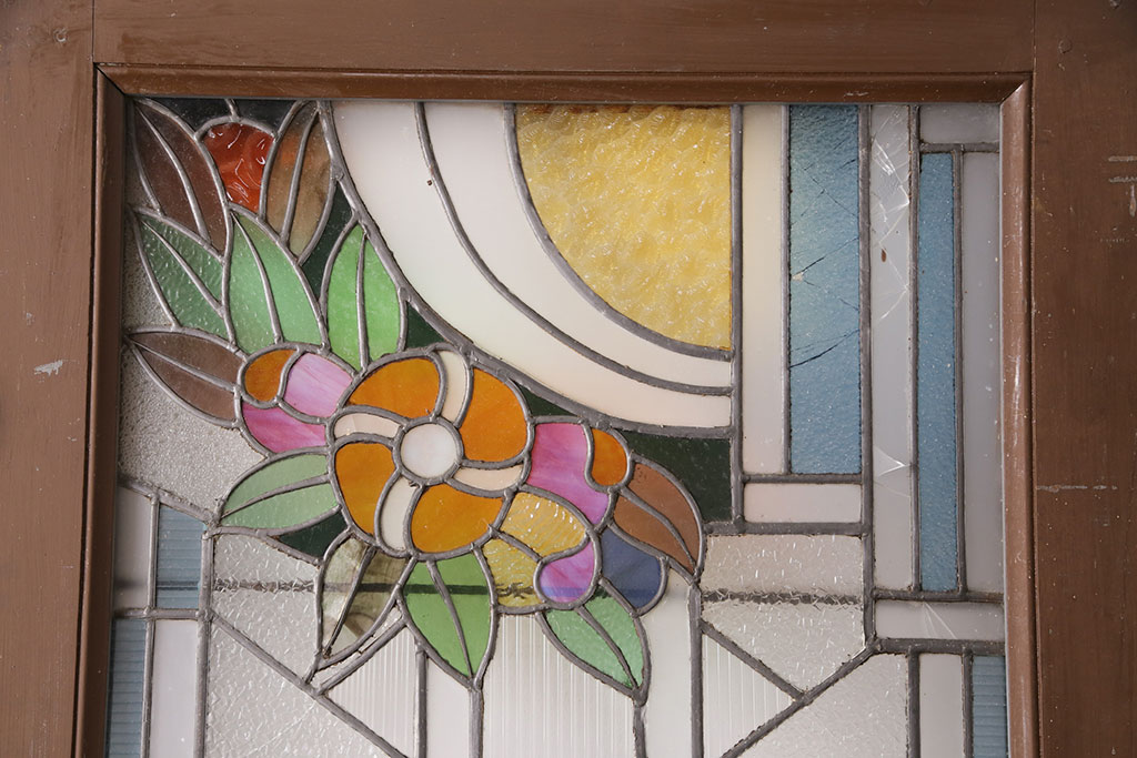 和製アンティーク　国産のアンティークとしては珍しい全面特大ステンドグラスで彩られたドア(建具)(R-049440)