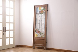 アンティーク建具　大正昭和初期　すりガラス　レトロで趣溢れるガラス扉(ドア)(R-037676)