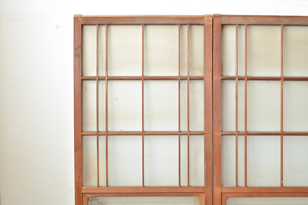 アンティーク建具　昭和期　レトロなデザインが魅力的なガラス戸4枚セット(引き戸、建具)(R-049483)