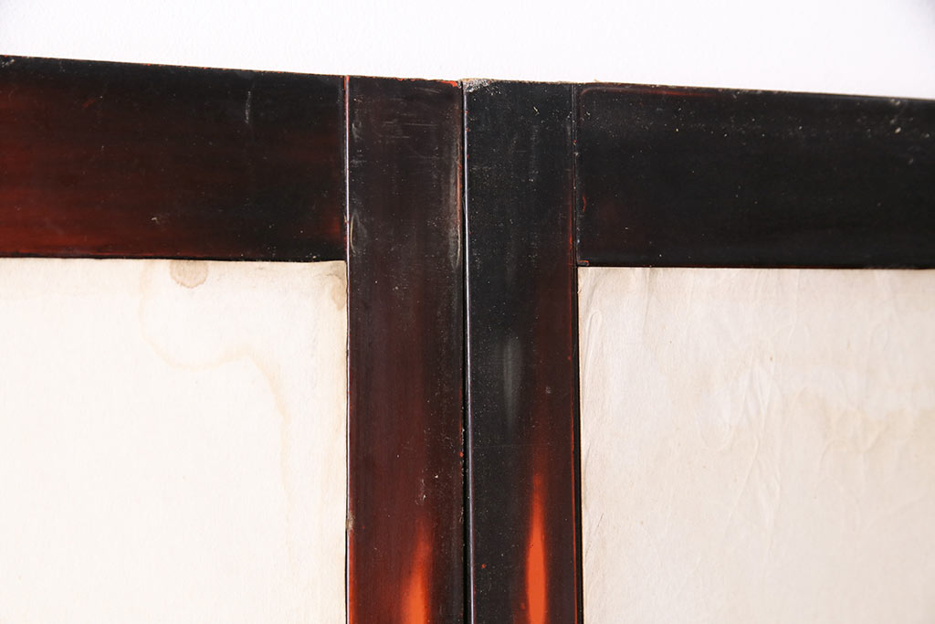 アンティーク建具　昭和初期　漆塗り　希少!腰板の凝ったつくりが魅力の障子戸4枚セット(引き戸、建具)(R-049517)