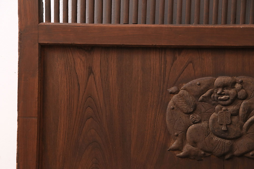 アンティーク建具　腰板ケヤキ材・枠ヒノキ材　明治期の古い蔵戸(格子戸、玄関戸、引き戸、建具)(R-049548)