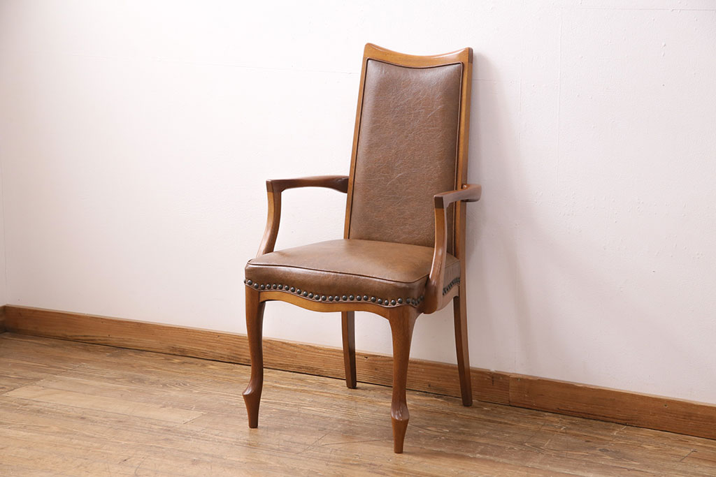 ビンテージ家具　美品　オールドマルニ　maruni(マルニ木工)　マキシマムシリーズ　ベルサイユM　 優雅な佇まいが魅力的なアームチェア(ダイニングチェア、椅子、ヴィンテージ)(R-049573)