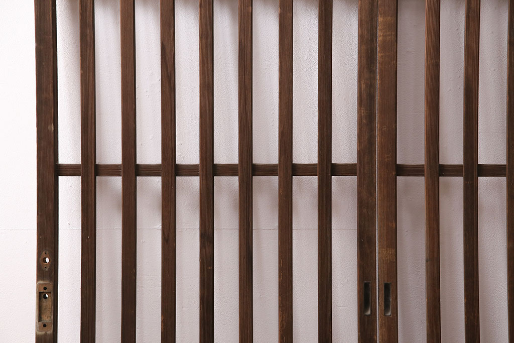 アンティーク建具　昭和中期　ガラス入り格子戸2枚セット(玄関戸、引き戸、建具)(R-049644)