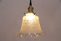 ビンテージ照明　イギリスヴィンテージ　エレガントな雰囲気を盛り上げるフリルシェードのペンダントライト(天井照明、吊り下げ照明)(R-049655)