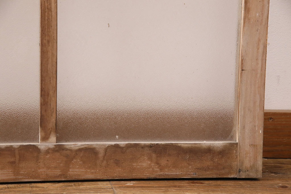 アンティーク建具　すりガラスとモールガラスが入ったおしゃれなガラス戸2枚セット(引き戸、窓)(R-049789)
