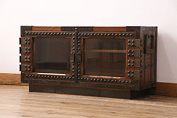 アンティーク家具　フランスアンティーク　上質　カットガラスが美しいオーク材製カップボード(食器棚)