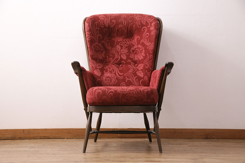 ヴィンテージ家具　ERCOL(アーコール)　エバーグリーン　エレガントな雰囲気漂う1人掛けイージーチェア(ラウンジチェア、アームチェア、椅子、ソファ、ビンテージ)(R-050060)