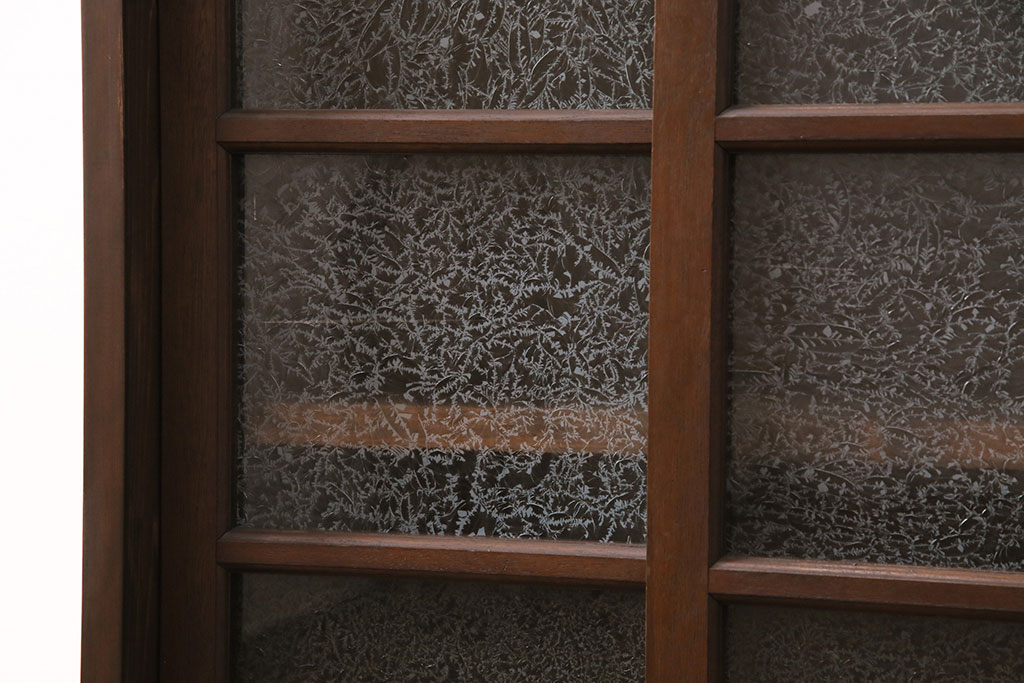 ラフジュ工房オリジナル　古建具リメイク　結霜ガラスがおしゃれな収納棚(キャビネット、ガラス戸棚、本箱)(R-050097)