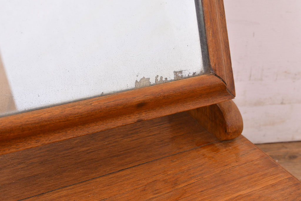 イギリスヴィンテージ　チーク材　ナチュラルな雰囲気漂う卓上ミラー(鏡、置き鏡、ビンテージ)(R-050231)