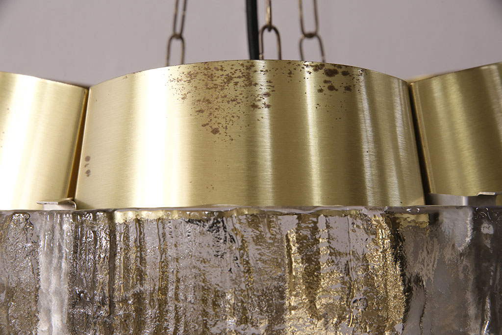 北欧ヴィンテージ　デンマーク　ガラスと真鍮の組み合わせがゴージャス感を演出する天井照明(吊り下げ照明、ペンダントライト、ビンテージ)(R-050301)