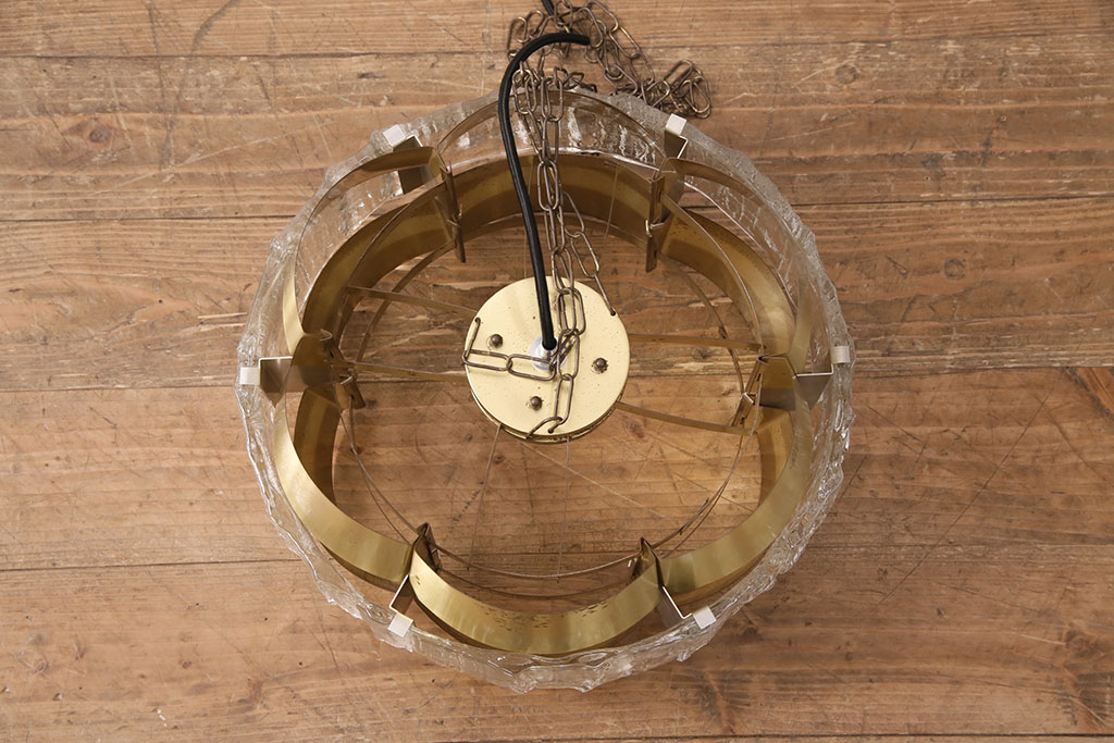 北欧ヴィンテージ　デンマーク　ガラスと真鍮の組み合わせがゴージャス感を演出する天井照明(吊り下げ照明、ペンダントライト、ビンテージ)(R-050301)