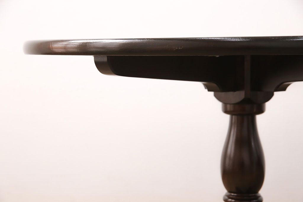 【加工実例】松本民芸家具の丸卓に高品質リペアを施しました。ご希望サイズの範囲内で最善の場所をカットし、高さをリサイズしました。(ダイニングテーブル、コーヒーテーブル)