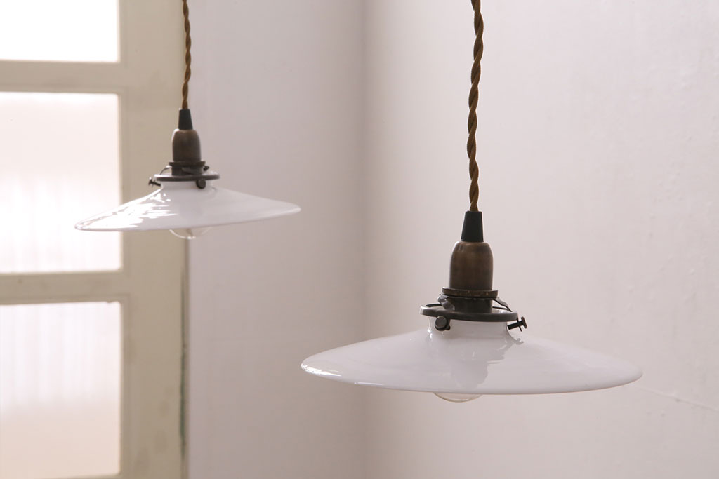 アンティーク照明 レトロな平笠シェードのペンダントライト2個セット(天井照明、吊り下げ照明、電笠)(R-050424) ラフジュ工房