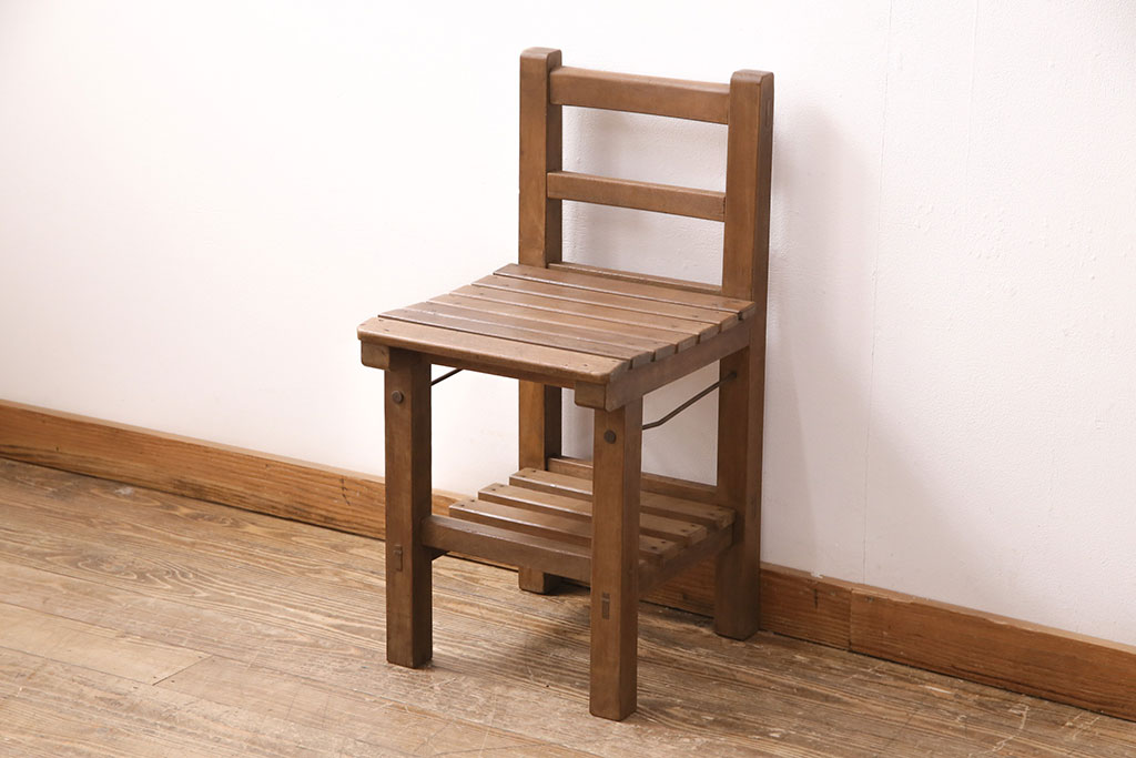 和製アンティーク 素朴な佇まいがどこか懐かしい!レトロな木製チェア(椅子、板座チェア、スクールチェア)(R-050435) | ラフジュ工房