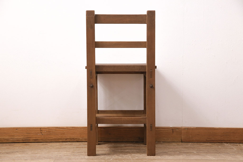 和製アンティーク　素朴な佇まいがどこか懐かしい!レトロな木製チェア(椅子、板座チェア、スクールチェア)(R-050435)