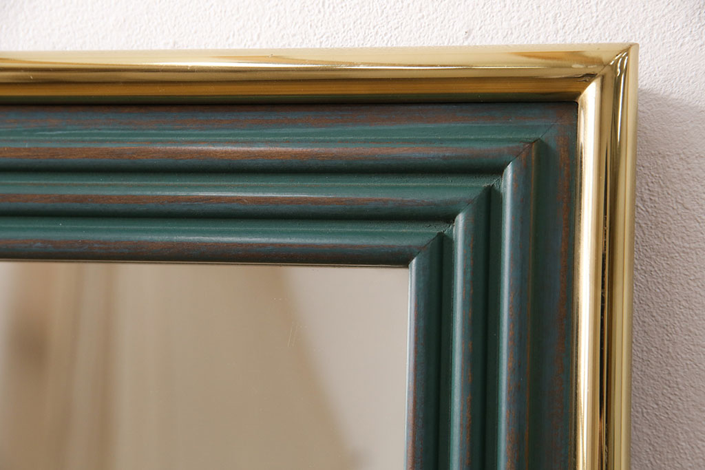 中古　美品　バロッサバレンティ(VARO,S.A. VALENTI)　グリーンカラーが空間のアクセントになるウォールミラー(壁掛け鏡)(R-050494)