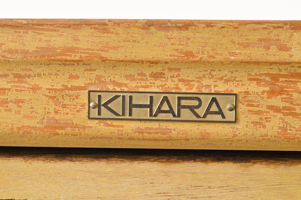 レトロ家具　昭和レトロ　KIHARA　小物収納にうってつけのナラ材製ネームプレート付きカードケース(引き出し、チェスト、図書館、図書室)(R-050547)
