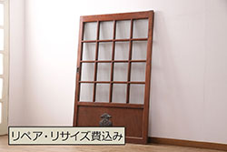 アンティーク建具　上手物!!　美しい柾目　真鍮ノブ付き　舞良戸扉1枚(まいらど、板戸、ドア)(R-065083)