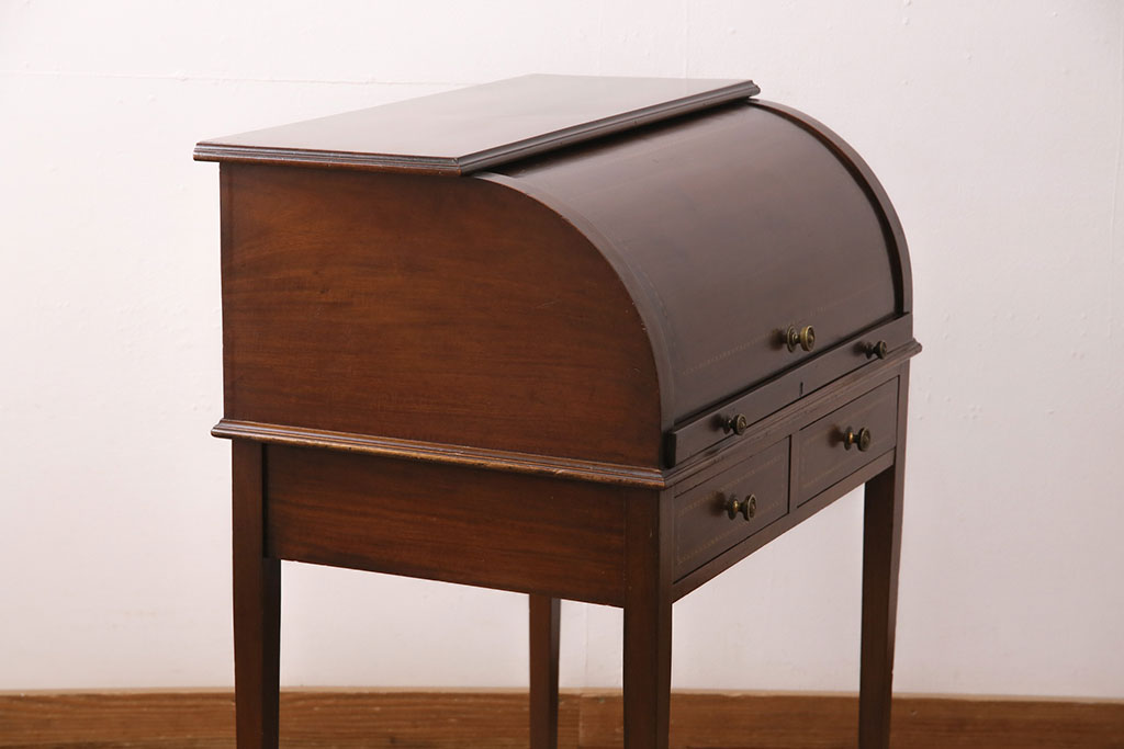 イギリスアンティーク　マホガニー材　象嵌入り　上品なデザインが魅力のライティングビューロー(簿記机、在宅ワーク、在宅用デスク)(R-050590)