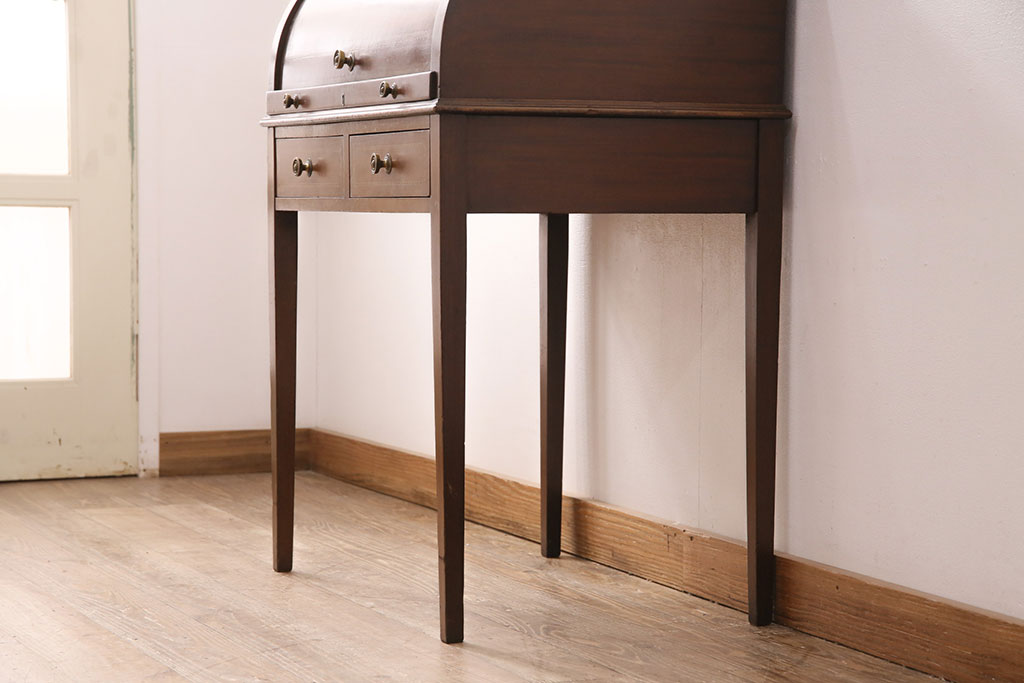 イギリスアンティーク　マホガニー材　象嵌入り　上品なデザインが魅力のライティングビューロー(簿記机、在宅ワーク、在宅用デスク)(R-050590)