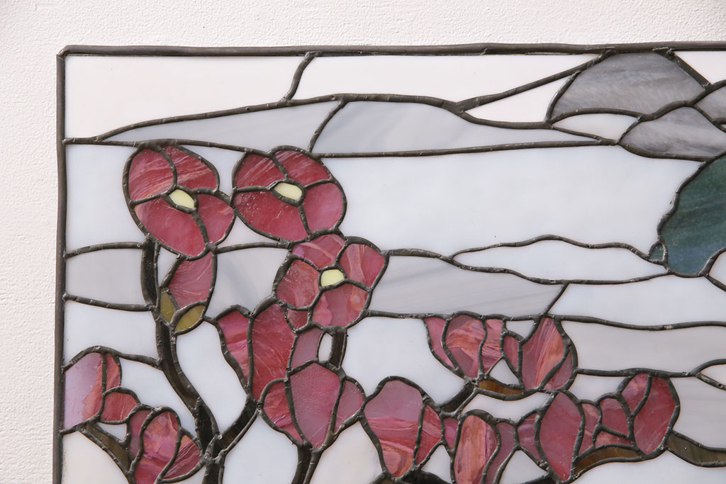 和製ヴィンテージ　国産　日本の趣のある風景が描かれたステンドグラス(明り取り、ビンテージ)(R-050734)